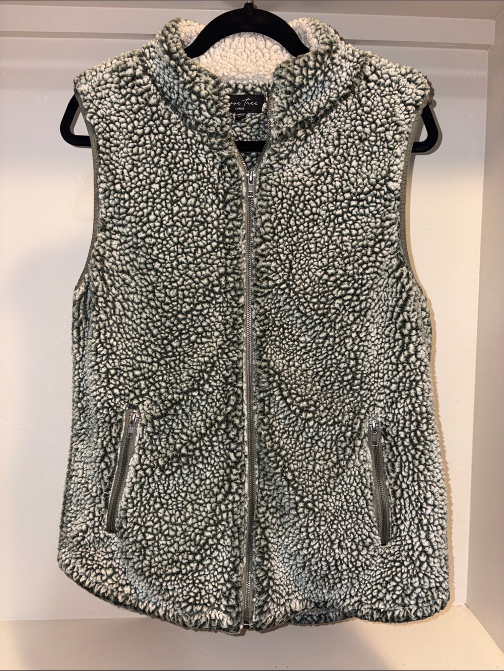 Love Tree Sage Green Plush Sherpa Zip-Up Vest